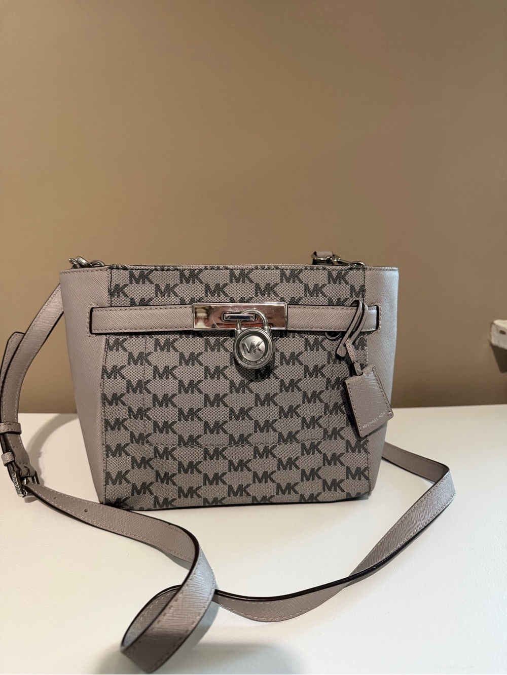 Michael Kors Light Gray MK Logo Crossbody Bag